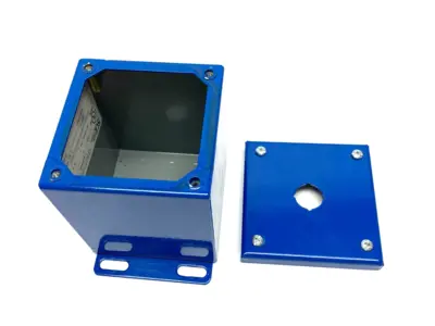 USED SAGINAW CONTROL & ENGINEERING PUSHBUTTON ENCLOSURE 4" X 4" BLUE STEEL