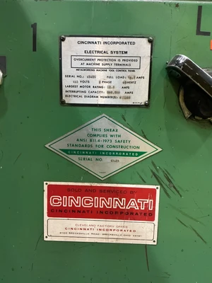 Used CINCINNATI 20010 Power Squaring Shears (Inch) Ohio US | Equipment Recovery Corp. #1331451