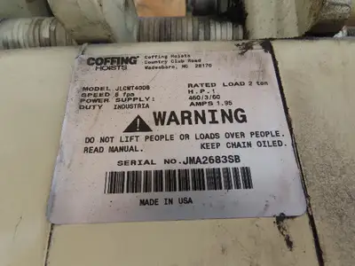 Used COFFING _UNKNOWN_ Bridge & Overhead Cranes Indiana US | Arrow Industrial #1366910