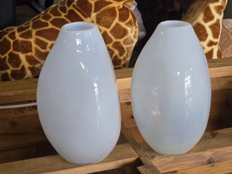 Lot of (2) Glass Table Vases by Holmegaard 6" x 12" (white opaline) (tear drop)
