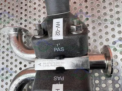 USED ITT PURE FLO 1-316L-RA20MAX 3 - WAY DIAPHRAGM VALVE W/ 1" SANITARY FITTING