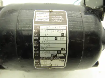 Bodine NCI-34RH Gearmotor 1/15Hp 115V 1PH 29 RPM 60:1 Reducer Foot Mount