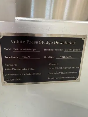NEW NWI JX302 VOLUTE PRESS SLUDGE DEWATERING SYSTEM W/  POLYMER  DOSING UNIT MFG 26
