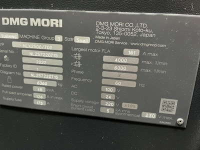 USED 2022 DMG MORI SEIKI TURNING CENTER NLX 2500 700