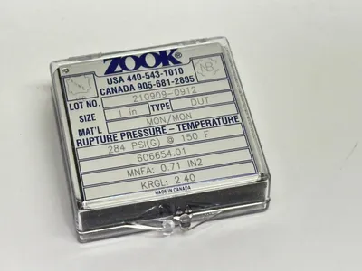 D-0025-U00129, 210909-0912 | ZOOK D-0025-U00129 210909-0912 DUT Series 1" Rupture Disk 284PSIG 150F 606654.01 - New Other