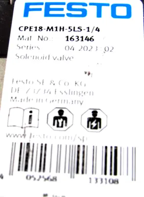 NEW FESTO CPE18-M1H-5LS-1/4 SOLENOID VALE 163146 CPE18M1H5LS14