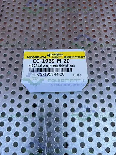 NEW CHEMGLASS CG-1969-M-20 STAINLESS STEEL HUBER MALE TO FEMALE BALL VALVE