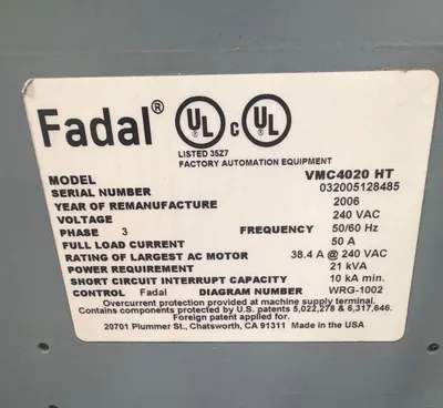 Used FADAL VMC 4020 HT Vertical Machining Centers South Carolina US | ESS Industrial Equipment Sales #1421788