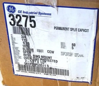 NEW GENERAL ELECTRIC 3275 THERMO PROTECTED MOTOR 115V, 3/4HP, 1075RPM