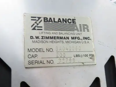 Ingersoll Zimmerman BA040060 Pneumatic Air Balancer 6' Travel 400Lb Swivel Mount