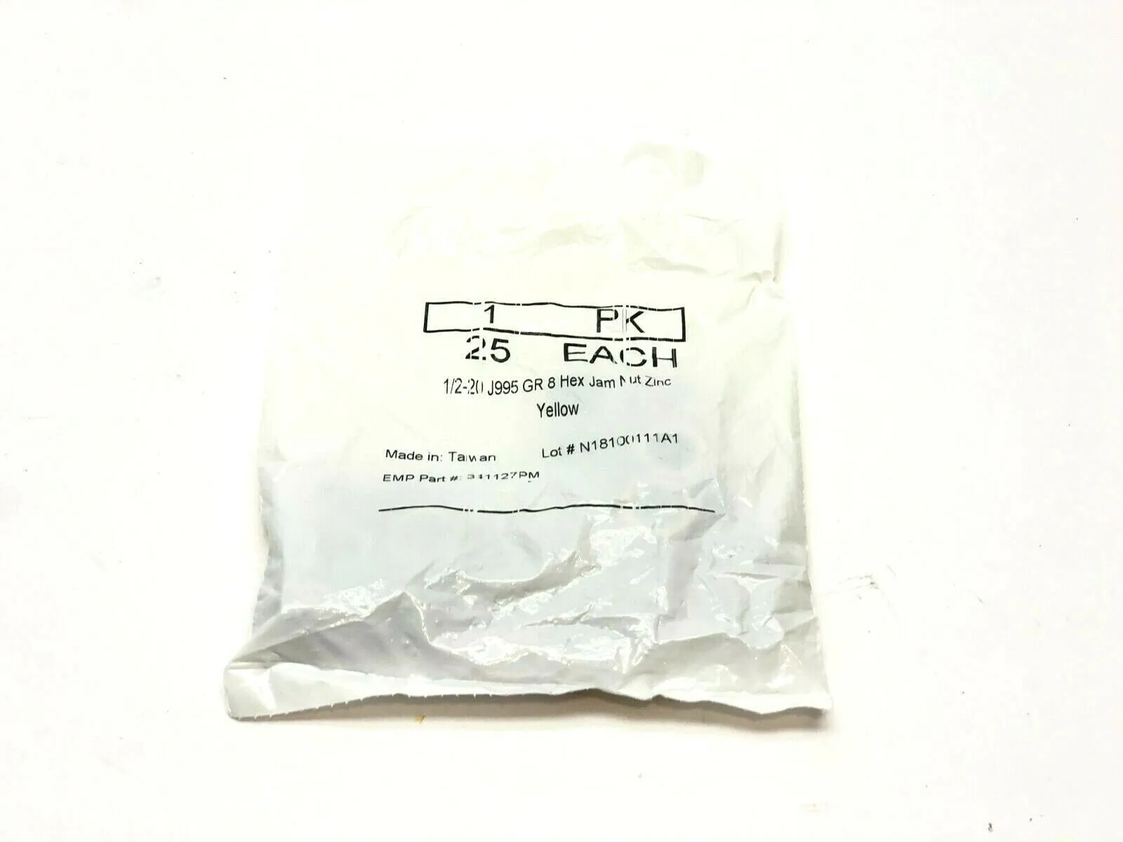 Zinc Yellow-Chromate Plated Steel Thin Hex Nut 1/2"-20 Thread PKG OF 25 - New