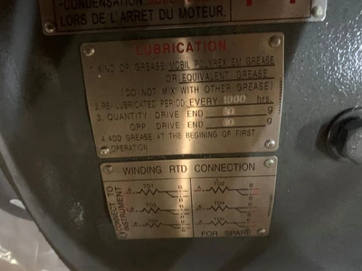 150 HP Westinghouse KG1502/AEHGTK10 motor 3600 RPM, 4160V, 447TS