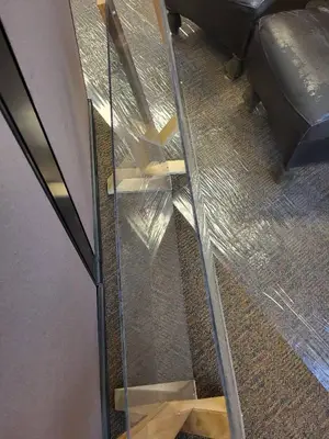 Two Plexiglass Sneeze Guards 42x36 & 36x36 on Wood Stands