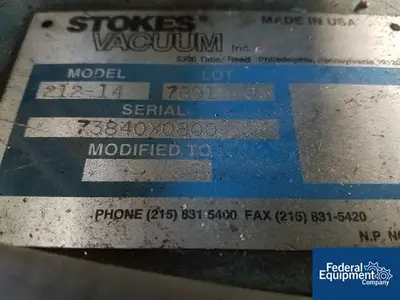 USED Stokes Stokes Oil Seal Vacuum Pump with Booster, Model 212-11