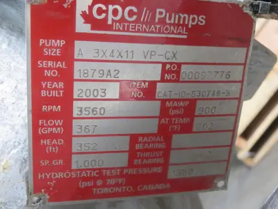 Used CPC 3X4X11 Centrifugal Pumps Texas US | Aucto #1307048
