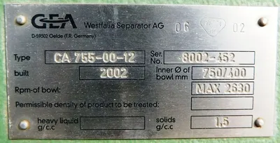 (7) Westfalia CA 755-00-12 decanter centrifuges, 2205SS.