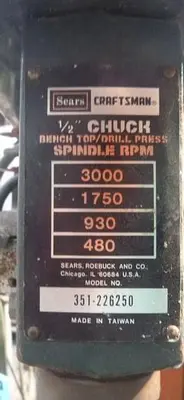 Press, Drill, Sears Craftsman, Table Benchtop, Tilt, Multi, #S743518