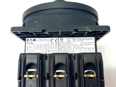 USED EATON, MOELLER P3-63/EA/SVB-SW ROTARY DISCONNECT MAIN SWITCH, FLUSH MOUNT, BLACK