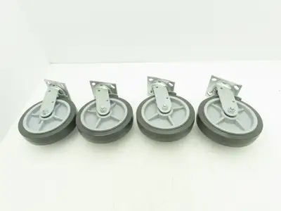 8x2" Swivel Plate Locking Caster Wheel Gray Rubber Thermoplastic  Set of 4