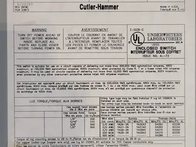 USED CUTLER-HAMMER 1HD365NF