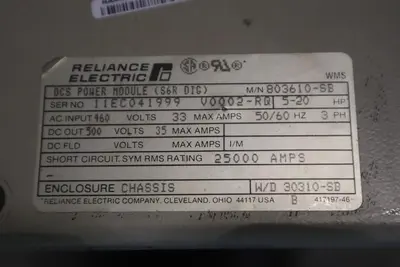 Reliance DCS Power Module 803610-SB 5/20HP 460V 33AMP 50/60HZ 3PH STOCK 1663C
