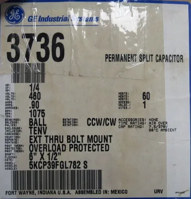 NEW GE 5KCP39FGL782S ELECTRIC MOTOR 1/4HP 460V 1075RPM 6"x12" 3736