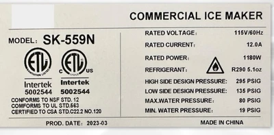 171-0125 550lbs. Nugget Ice Machine & Bin