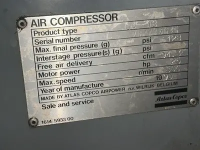 Used 1990 ATLAS COPCO GA 18 Rotary Screw & Sliding Vane Air Compressors Ohio US | HGR 24 #1744297