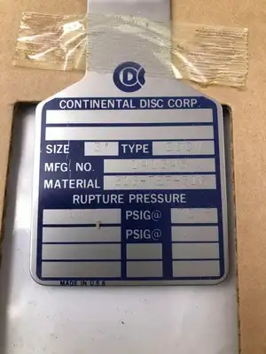 Continental Disc Corp. 141345 3″ 316SS/TEF Rupture Disc 135PSIG 72°F