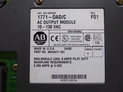 Allen Bradley 1771-OAD/C PLC-5 10-138 VAC Output Module Rev. F01 Used