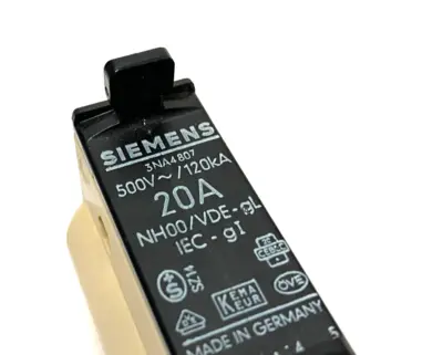 USED SIEMENS CENTERED TAG FUSE LINK INSERT 20A 500V~/120KA NH00/VDE-GL