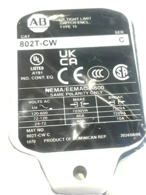 ALLEN BRADLEY 802T-CW LIMIT SWITCH SER. C 802TCW NEW, SURPLUS
