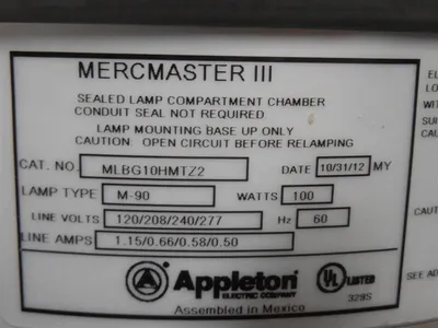 EGS / Appleton Mercmaster III 100W Metal Halide Light Fixture MLSH104G1NMTFTZ2UP New NIB