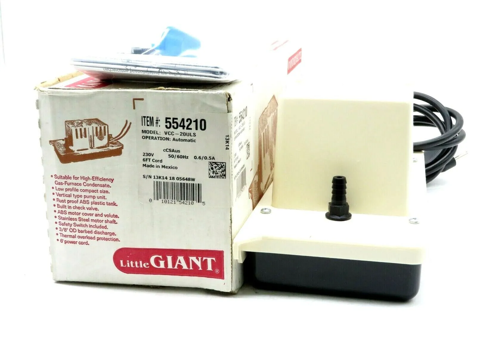 NEW LITTLE GIANT VCC-20ULS CONDENSATION PUMP VCC20ULS