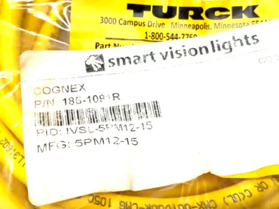 NEW TURCK, COGNEX SINGLE ENDED CONNECTION CORDSET BREAKOUT CABLE IVSL-5PM12-15