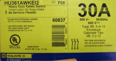 NEW SQUARE D HU361AWKEI2 SAFETY SWITCH 30A