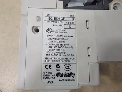 32 Amp, 3 Pole, 1NO+0NC, 690 Volts Contactor 100-C23*10 w/ Relay 193-ED1CB