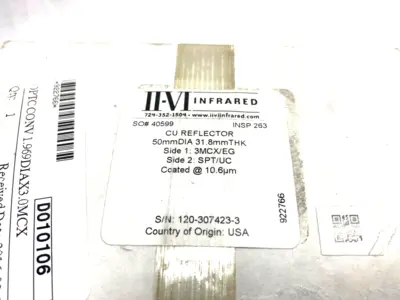 NEW II-VI INFRARED CU REFLECTOR 50MM DIA. 31.8MM THICK 3MCX/EG SPT/UC
