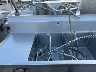 Used Falcon Restaurant Supply Used 112" 4 Compartment Commercial Stainless Sink with Twist Drains and Power Soak - SS14 Sinks Illinois US | Falcon Restaurant Supply #1376382