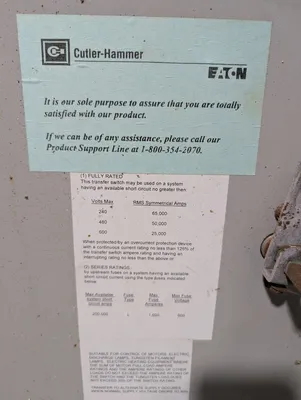 800A Cutler Hammer NTVSNBA30800XSU Manual Transfer Switch 3 Pole 4 Wire Used