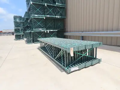 Interlake 12' x 24" Teardrop Pallet Racking Upright 3x3" Leg 23900Lb Green
