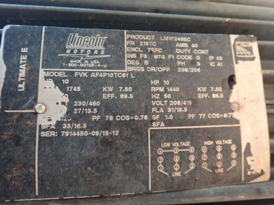 Lincoln 10 HP 1800 RPM Motor