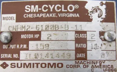 NEW SUMITOMO CNHM2-6100B-B-11 GEAR MOTOR 2HP 1.1:1 CNHM26100BB11