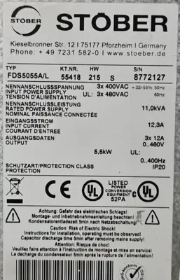 Stober FDS5055A/L Posidrive 11.0 kVA 12.3A 5.5kW (BIN1.5.4)