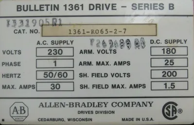 REFURBISHED ALLEN BRADLEY 1361-R065-2-7 DRIVE SER.B 230V 1361R06527