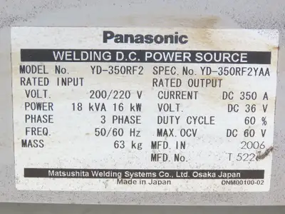 Panasonic YD-350RF2 Pana Star 350A Robot Welding 36V DC Power Source 200V 18kva
