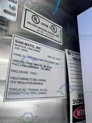 USED SANI MATIC STAINLESS STEEL INDUSTRIAL CONTROL PANEL ENCLOSURE 480V