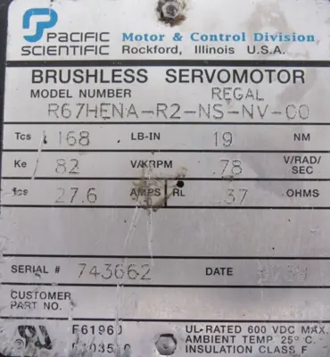 USED PACIFIC SCIENTIFIC R67HENA-R2-NS-NV-00 SERVO MOTOR R67HENAR2NSNV00