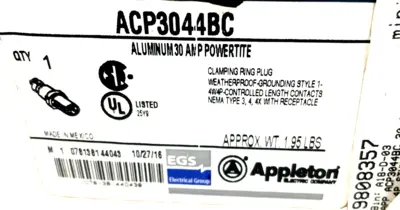 NEW EMERSON APPLETON ACP3044BC CLAMPING RING PLUG 30AMP