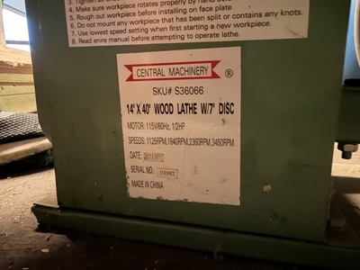 Used CENTRAL MACHINERY 14"X X 40" WOOD LATHE WITH 7" DISC Woodworking Lathes Michigan US | Miedema Asset Management Group #1334060